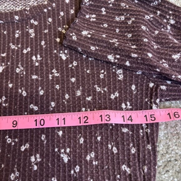 Aero OG Shrunken Tee Brown Floral Waffle Long Sleeve Crop Top Women's Size M - Picture 8 of 8